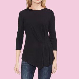 London Times Womens 3/4 Sleeve Tunic Top With Pleated Front Detail Soft Stretchy